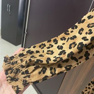 Beige & Black Animal Print Wrap Dress