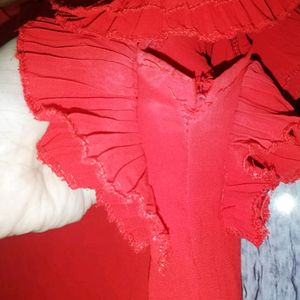 Red Frilled Hand Top For Women Fashion