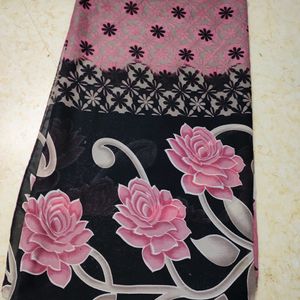 Black With Pink Flowers Saree