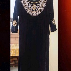 Embroidery Velvet Kurta With Free Tote Bag