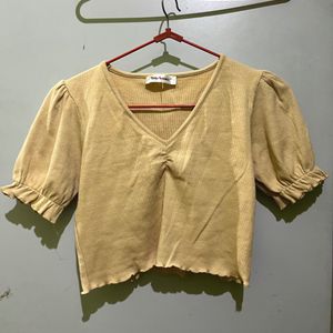 CASUAL WOMEN BEIGE PUFF SLEEVES CROP TOP