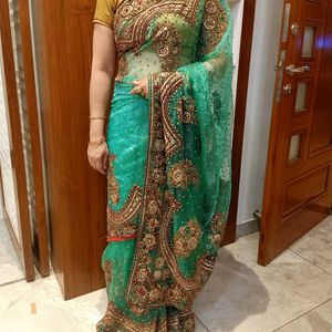 🔥💚Women Wedding Wear Tissue Saree 💚🔥