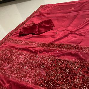 Maroon Velvet Silk Work Saree