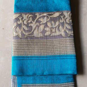 Elegant Aqua Blue Tissue Saree