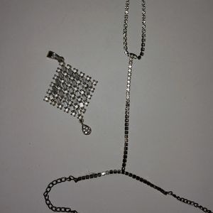 Rhinestone Pendant And Bracelet Combo