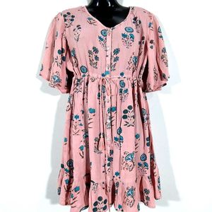 Peach Floral Print Dress (Women's)