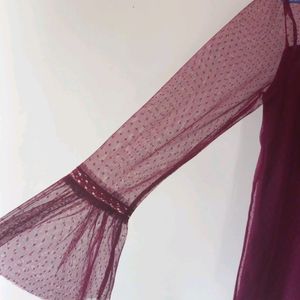 L Size Burgandy Netted Top