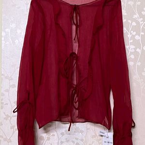 Urbanic Red Ruffle Placket Blouse - New With Tags