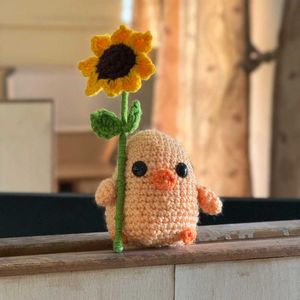 Handmade Crochet Chick With Sunflower