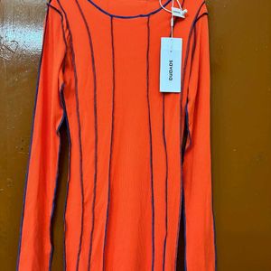 Savana Orange Ribbed Stripped Bodycon Dress