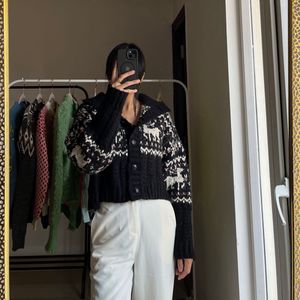 Nordic Reindeer Crop Knit Cardigan