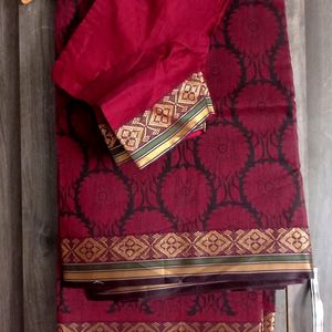 Maroon Saree With Stitch Blouse