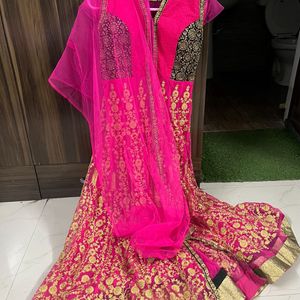 Neww Fuchsia Pink Ethnic Gown With Duppata