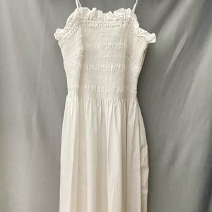 Smock Topped White Cotton Dress