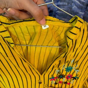 Yellow Straight Striped Kurti