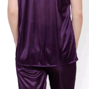 Claura Purple Satin Night Suit