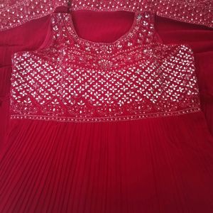 Hot Pink Mirror Work Gown with Duppata