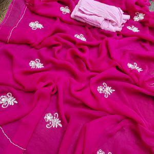 Embroidered Chiffon Saree