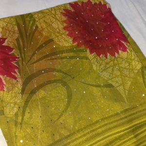 NEW OLIVE COLOURED PRINTED SAREE🍀