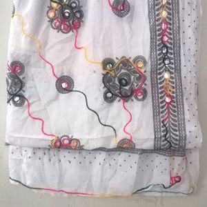 Embroided Cotton Dupatta With Mirror