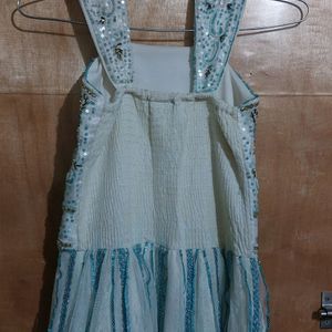 Net Frock With Blue Color Cut Design