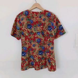 Rust Red Floral Printed Top (Women's)
