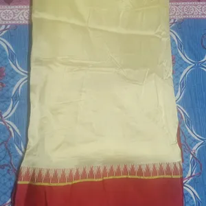 Golden And Red Silk Saree Without Blouse