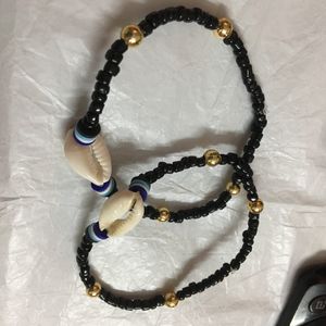 EVIL EYE FEMO BEAD& Shell Charm Anklets Pair