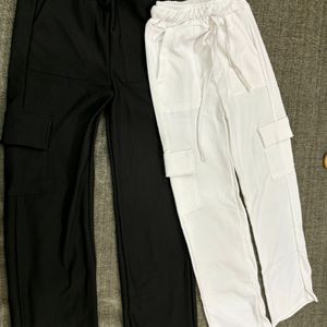 White and Black Cargo Style Trouser