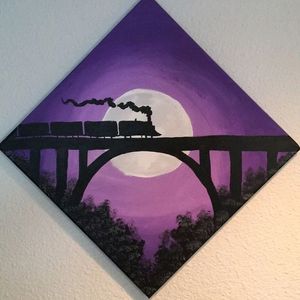 Night View Train Painting With Stand