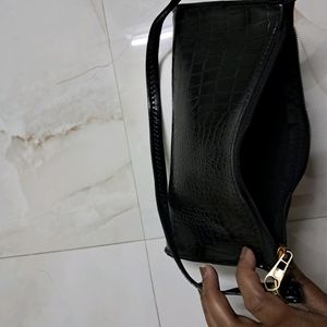 Black Leather Sling Bag