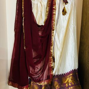 Cream And Maroon Traditional Langa Voni