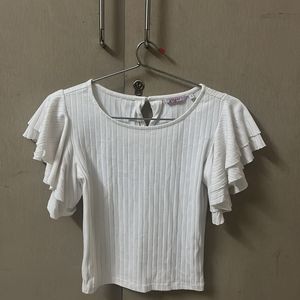 White Ruffle Sleeves Top