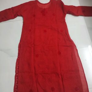 New Red Chikankari Kurta.