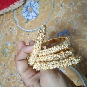 Pearl Bangles...golden...pack 4