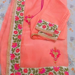 Light Orange Saree With Boutie Work