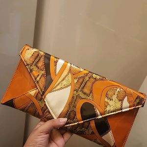 Orange Snake Print Clutch/Sling