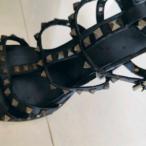 Real Leather Studded Sandals 10cm Heel