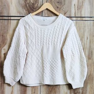 Cream Self Design Sweater Size-36