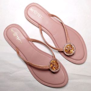 Women Pink Flats Sandal Size-7