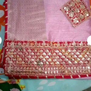 New Cotton Silk Zari Border Saree With Blouse Piec