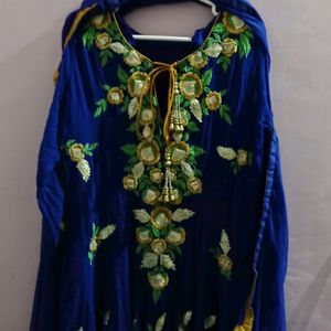 Blue Embroidery Kurti Set With Dupatta