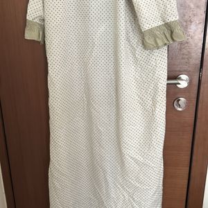 Night Gown Long Open Cotton Top With Green Collar