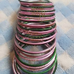 bottlegreen and pink bangles