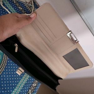 Beige-Black Color Big Hand Wallet For Women