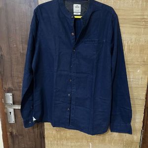 Nevy Blue Linen Chinese Coller Shirt