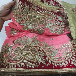 Pink Pure Georgette Extremely Heavy Saree