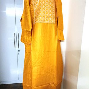 Sequence Neck Work Stitched Yellow Kurta