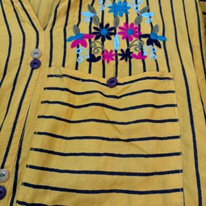 Yellow Straight Striped Kurti