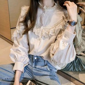 New Retro Puff Sleeves Round Collar Loose Shirt